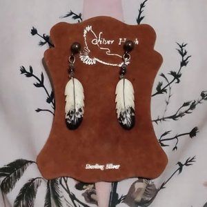 Sterling Silver Painted Feather Earrings